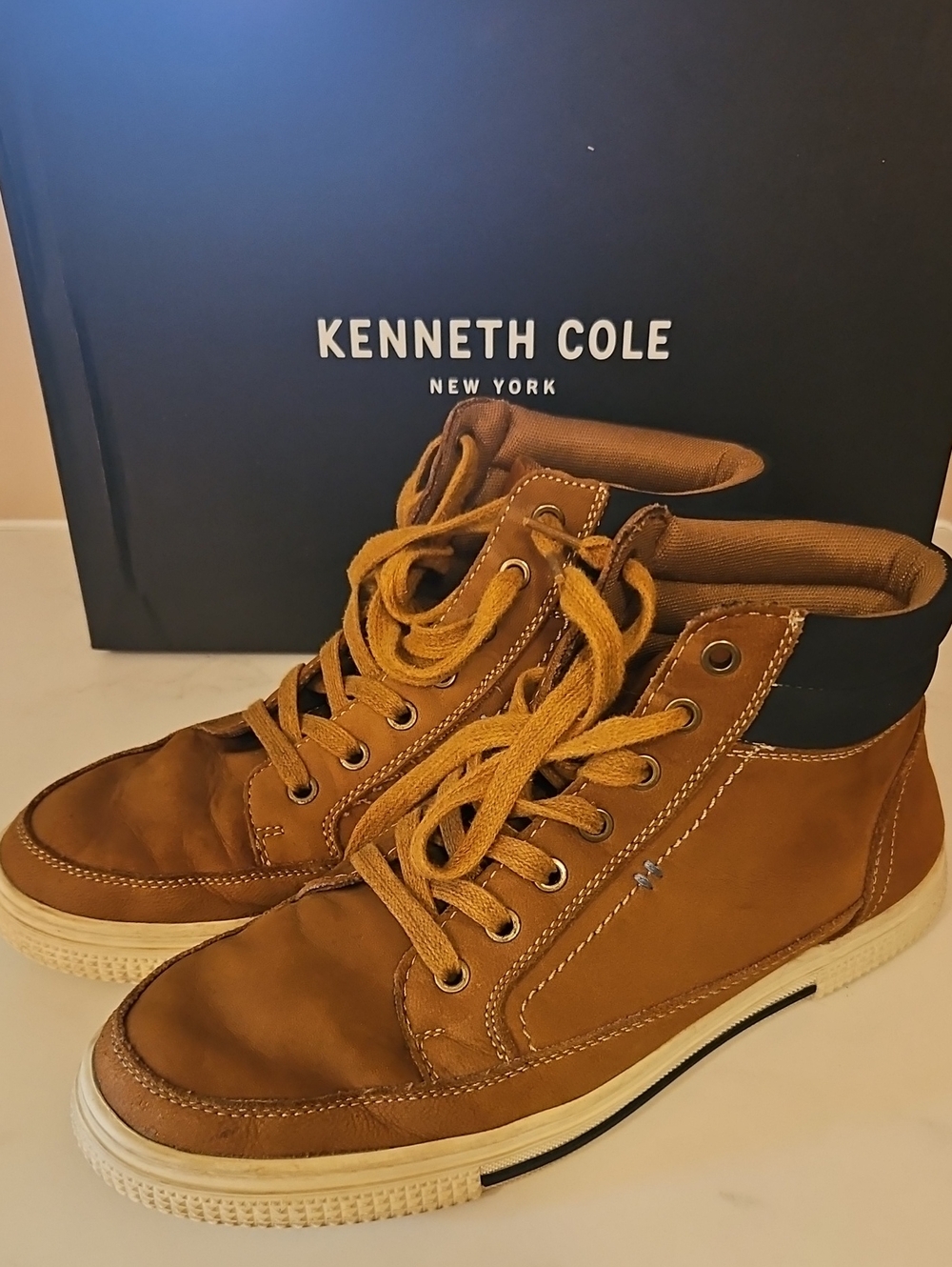 Kenneth Cole Tan Brown Leather Chukka-Style High Tops